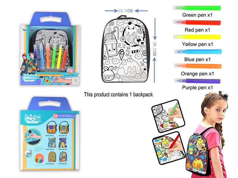 Dessert Pattern DIY Painted  Washable Children's Backpack (Six-Color Pen)