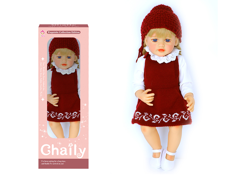 55CM Soft Glue High Simulation Baby Doll(Wig Sheath)With Diaper, Birth Card, Woollen Cap