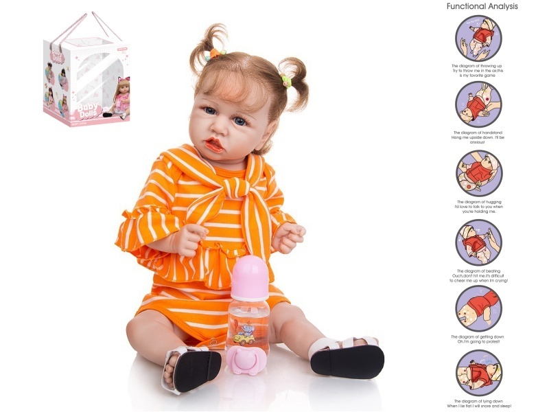 58Cm Rebirth Doll High-Fidelity Baby Doll (Ordinary Pp Car Hair) With A Milk Bottle, Magnetic Pacifier, Diaper, Birth Card, Shoes, And Gravity Sensing Sound Function