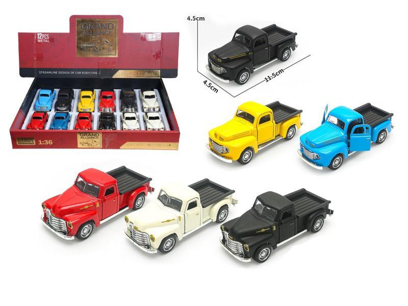 1:36 Huili Alloy Car Model - Retro Pickup Ford/Chevrolet (2 Mixed Packs Of 12 Pieces Per Box)