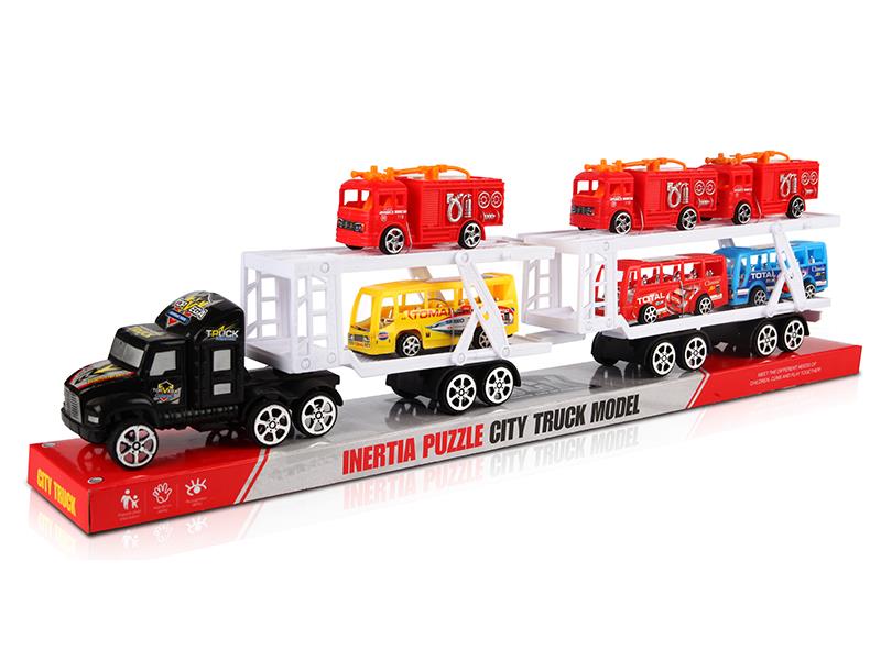 Friction Transport Truck With 3 Fire Engines, 3 Buses