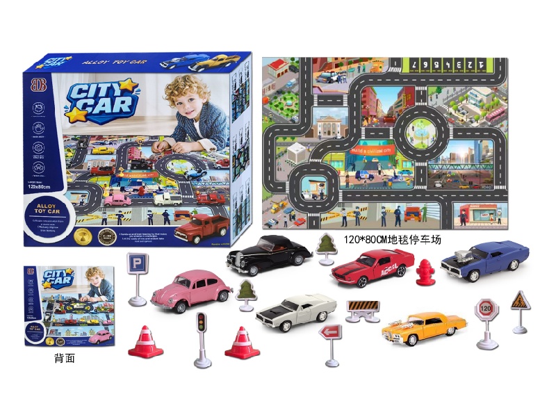 Alloy Car + Carpet Parking Lot +6 Alloy Cars