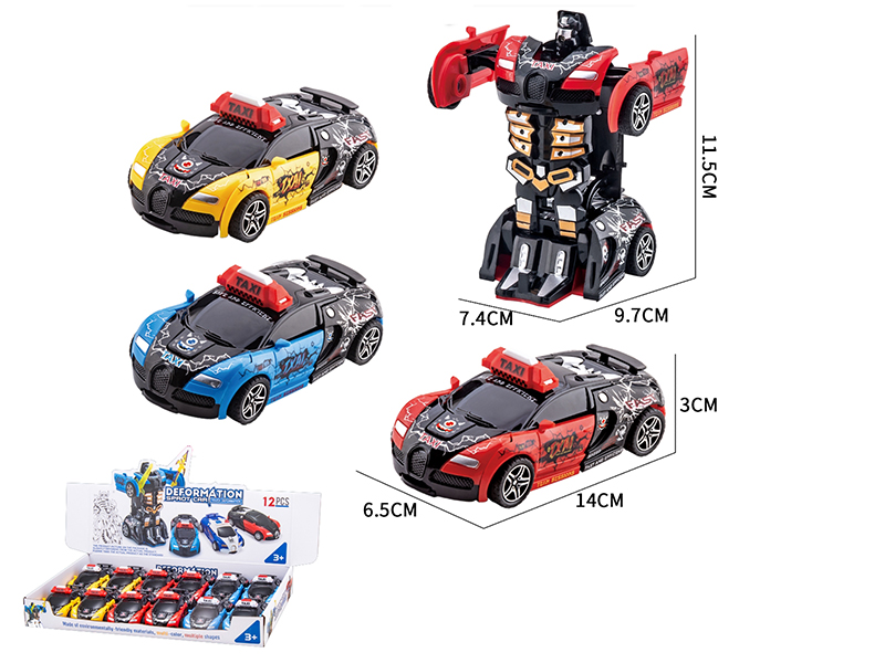Friction Crash One Key Deformation Bugatti Taxi Cars 12pcs