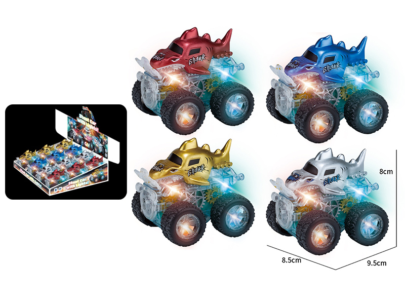 Dual Friction Stunt Gear Monster Car With Lights(Shark) 12pcs