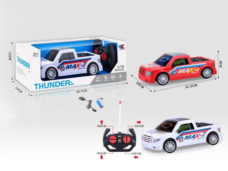 Pickup Truck 4CH Remote Control 3D Lighting 1:18 Racing Car: Power Included