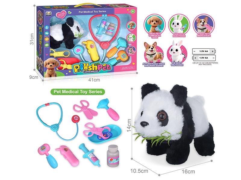 B/O Plush Pet Panda Pet Medical Set