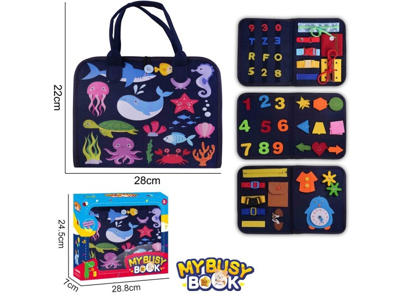 Montessori Early Childhood Education And Intelligence - Blue Felt 4-Page Dinosaur + Ocean Busy Edition
