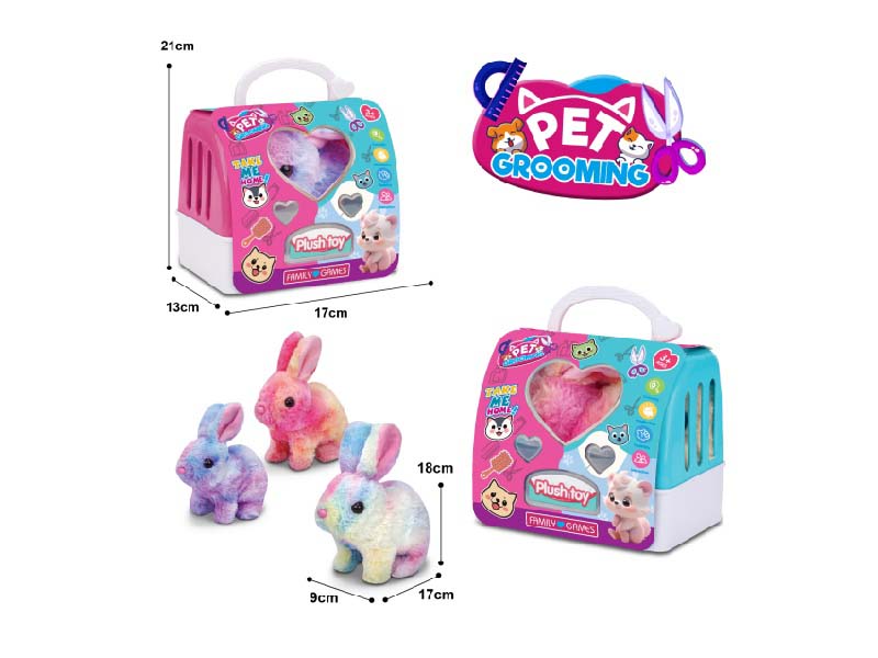 Three Types Of B/O Plush Rabbits Mixed Together + 2-Color Hand-Held Cages