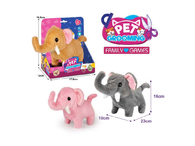 B/O Plush Elephant Grey, Pink, And Brown (Three-Color Mixed Mix)