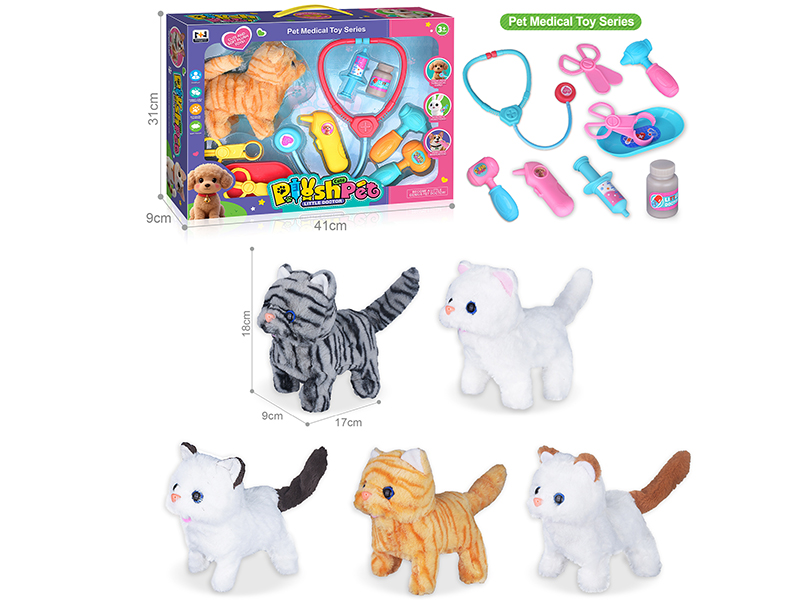B/O Plush Pet Cat Pet Medical Set