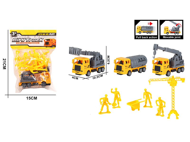 Pull Back Engineering Truck 1pcs + Accessories 5pcs + Tower Crane