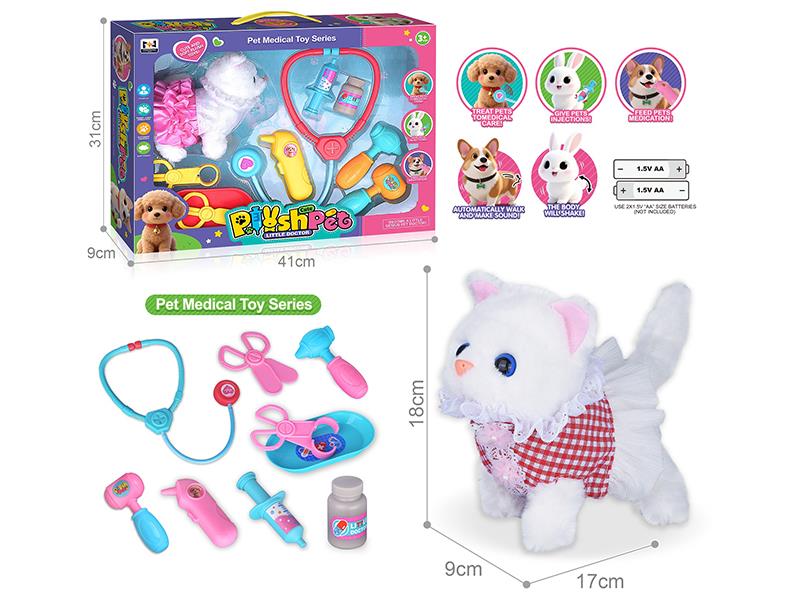 B/O Plush Pet Cat Pet Medical Set