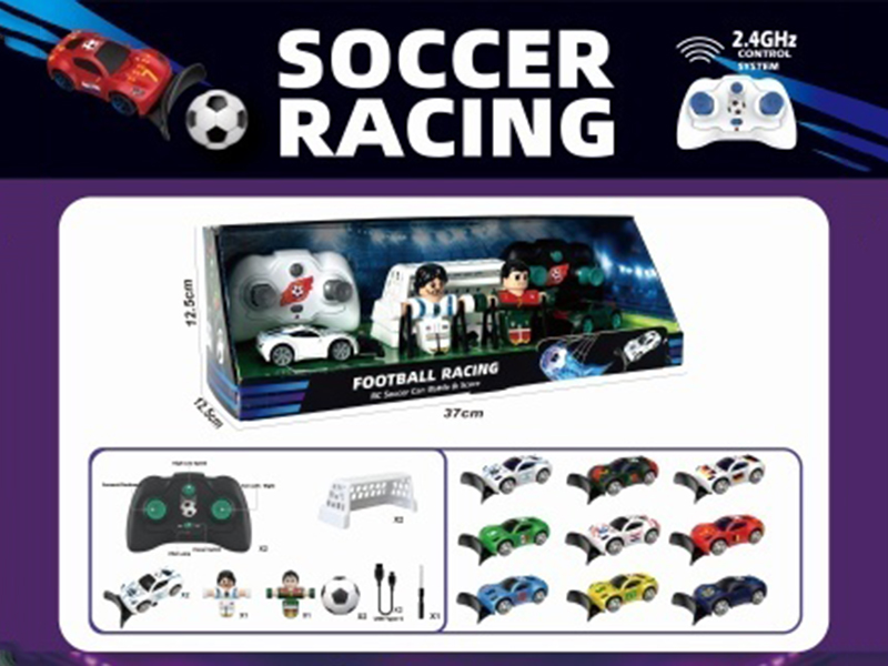 2 1:64 2.4G Remote-Controlled Football Racing Cars, Each Equipped With 2 Footballs, 2 Goals And 2 Football Players