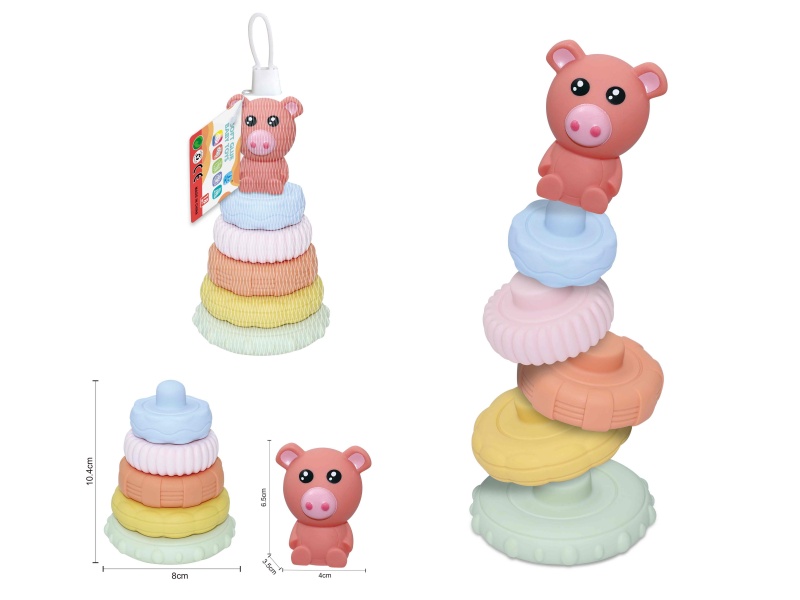 Soft Plastic Animal Stacking Toy(Pig) 6pcs