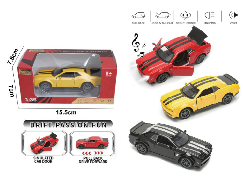 1:36 Huili Alloy Car Model - Dodge Hellcat With Lights And Music (3-Color Mixed Set)