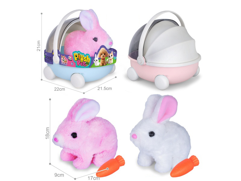 B/O Simulated Plush Pet Rabbit + Carrot + Hand Basket