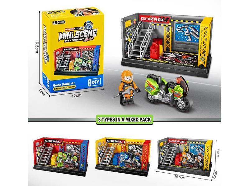 Magic Edition Mini Scene Motorcycle Repair Shop With A Figurine And A Zinc Alloy Scooter