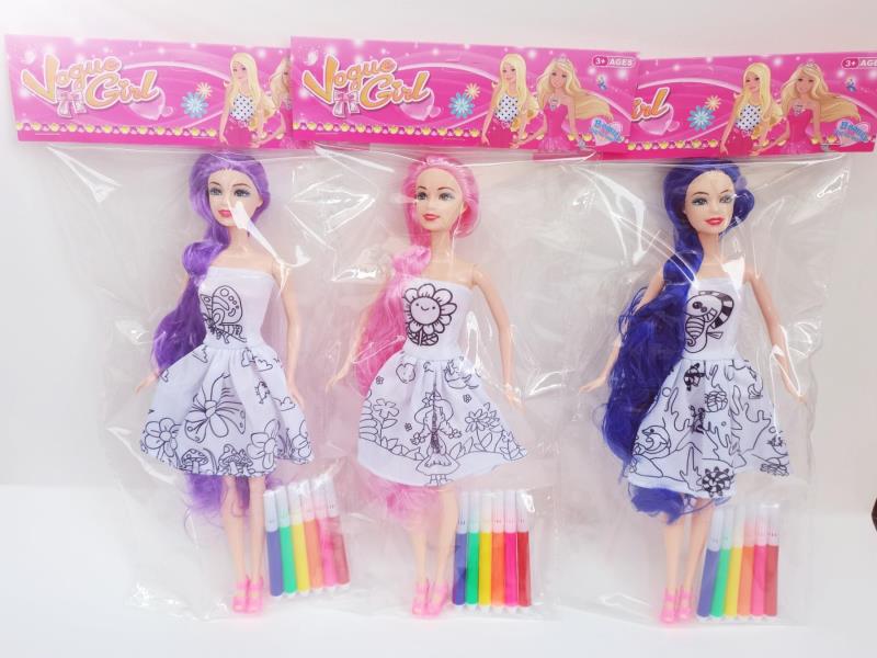 11-Inch 5-Joint Solid Long Hair Princess Watercolor Color Mixed Set Of 3 Styles