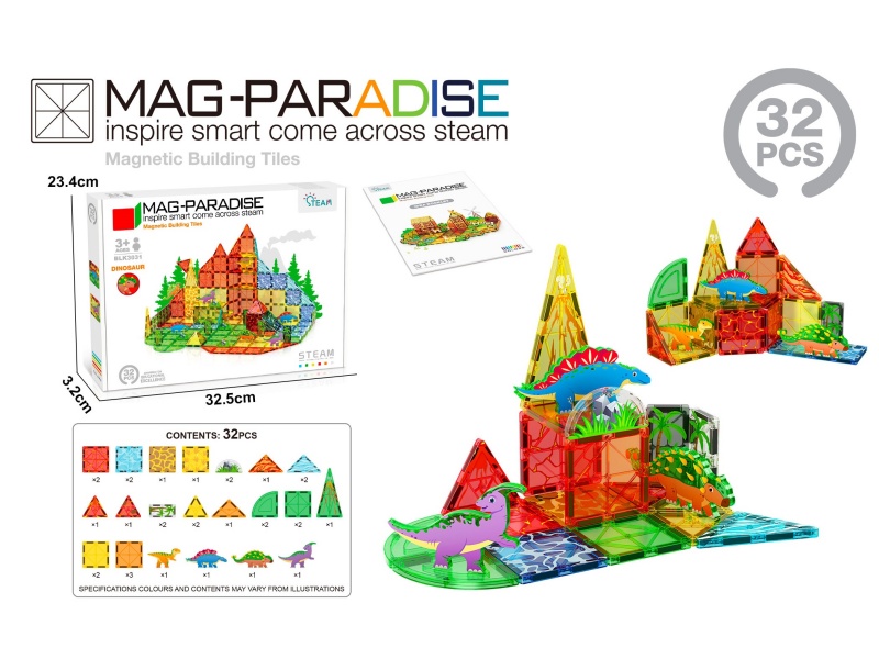 32 Pcs Dinosaurs – Magnetic Tiles