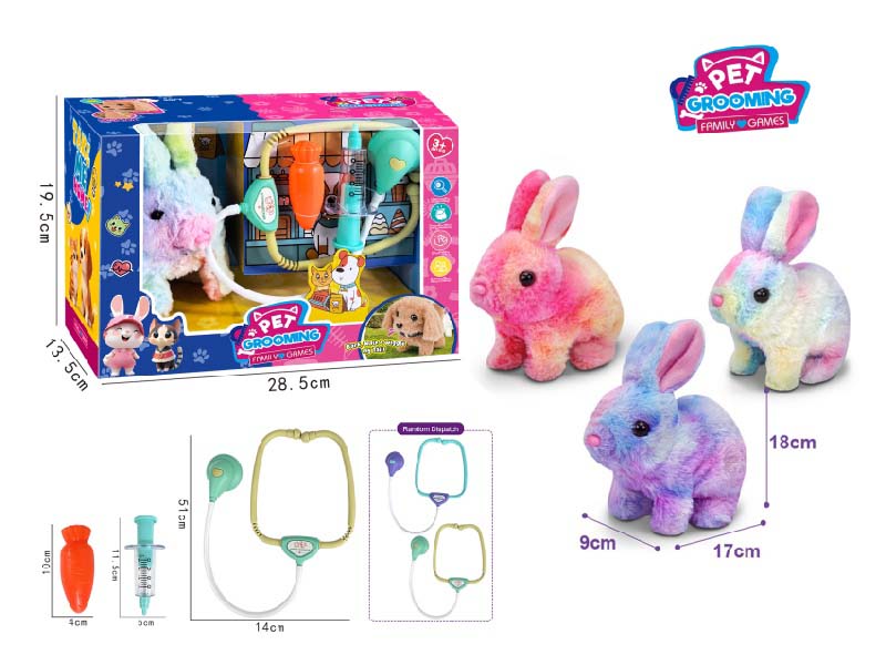 B/O Plush Colorful Rabbits Play House With Medical Devices For Care