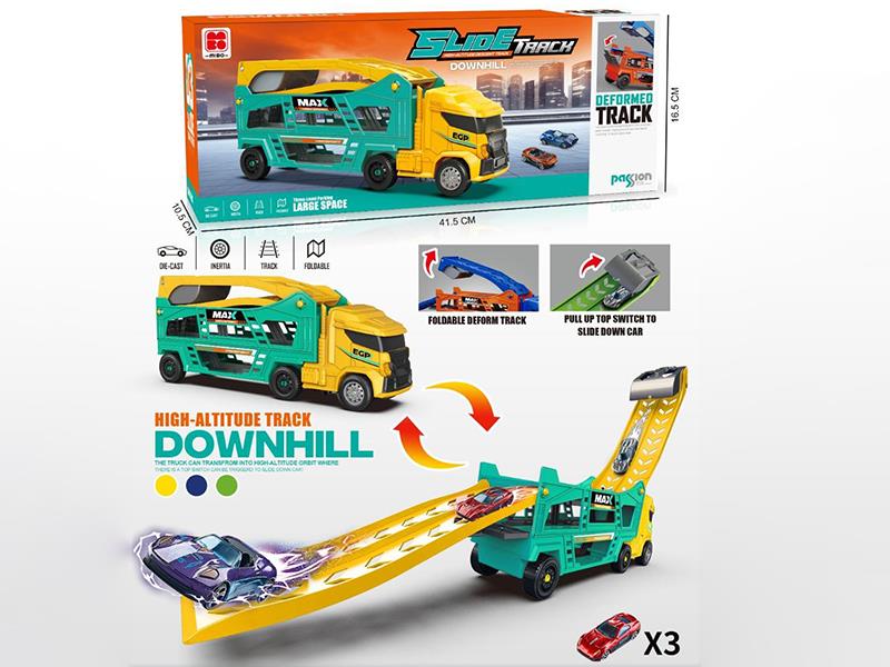 Friction Flodable Deform Track Storage Truck + 3 Alloy Cars
