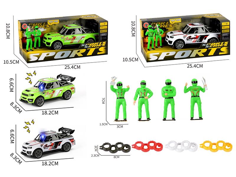 Friction Sports Car With Light And Sound + Racing Driver + Tire