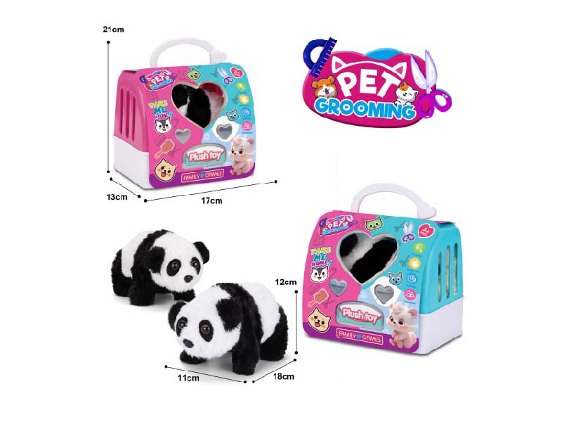 B/O Plush Panda + 2-Color Hand-Held Cage