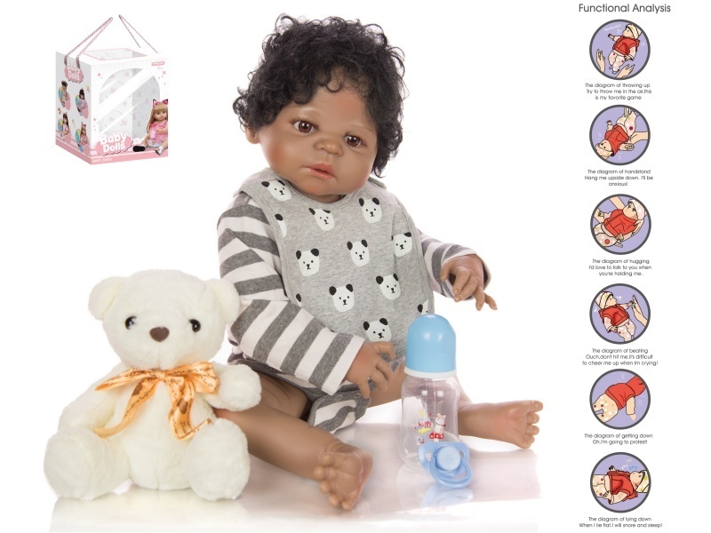 56Cm Rebirth Doll High-Fidelity Baby Doll (Ordinary Pp Car Hair) With A Milk Bottle, Magnetic Pacifier, Diaper, Birth Card, Plush Bear, And Gravity Sensing Sound Function