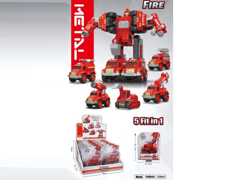 Alloy Sanitation Warrior Alloy Sanitation Rebound Vehicle Five-In-One Alloy Robot (10Pcs)