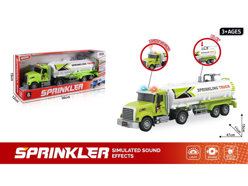 1:16 Sound And Light Inertial Water Sprinkler Truck - Green (Package 3*Ag13)