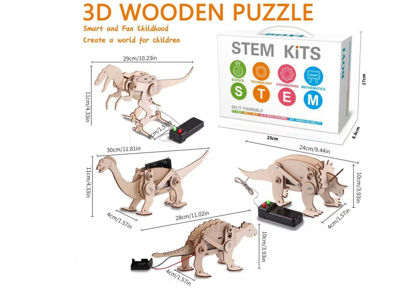 DIY Wooden Puzzle Dinosaur Science And Educational Toys 4PCS