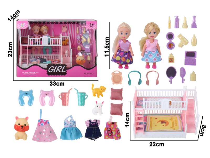 4-Inch Real-Sized Dwarf Double-Person Double-Layer Bed Accessories