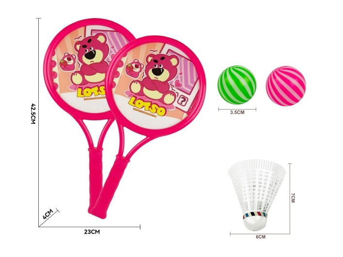 A Large Round Strawberry Bear Racket With 2 Table Tennis Balls And 1 Badminton Ball