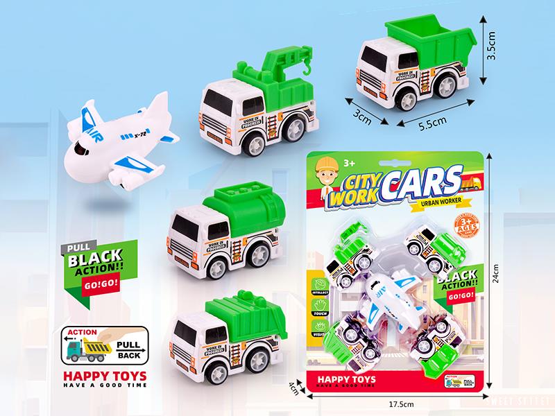 Pull Back Sanitation Truck ,Airplane 5PCS