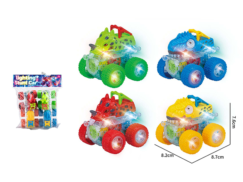 Dual Friction Stunt Dinosaur Gear Off-Road Vehicle With Lights 4pcs