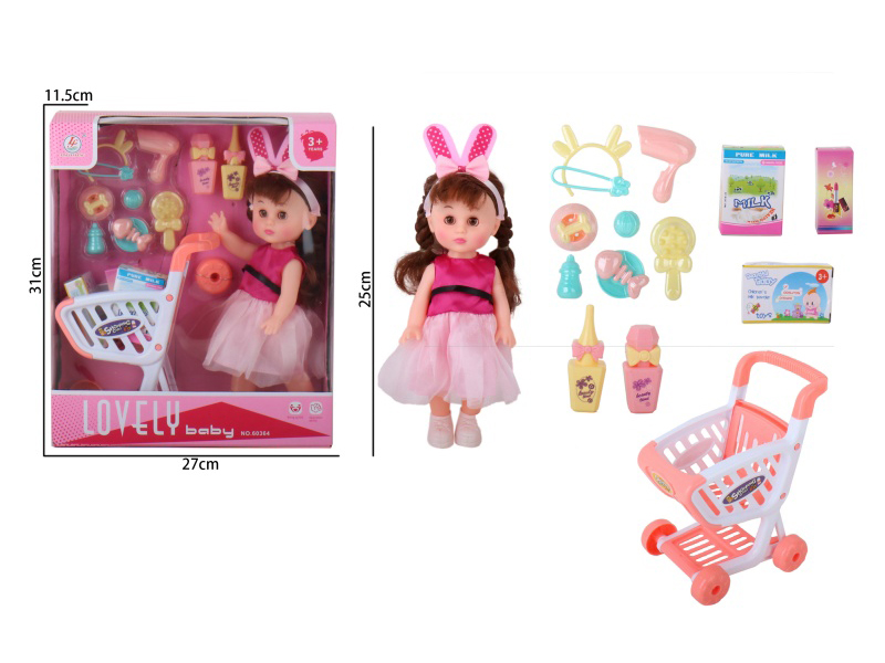 10-Inch Hand-Blown Rubber Body And Feet Doll, Shopping Girl
