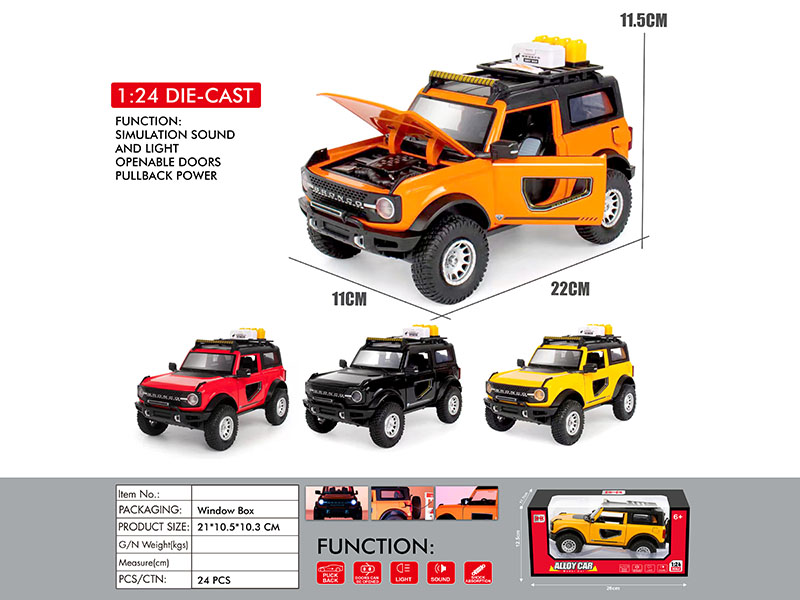1:24 Ford Bronco Alloy Car Model(4 Door Opening, Pull Back, Sound And Lights)