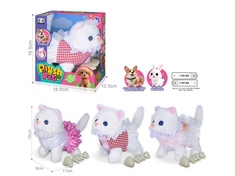 B/O Plush Pet Cat + Fishbone