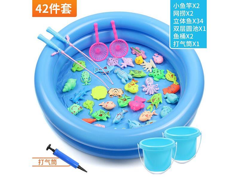 42-PCS Fishing Set With Round Pond + 2 Buckets