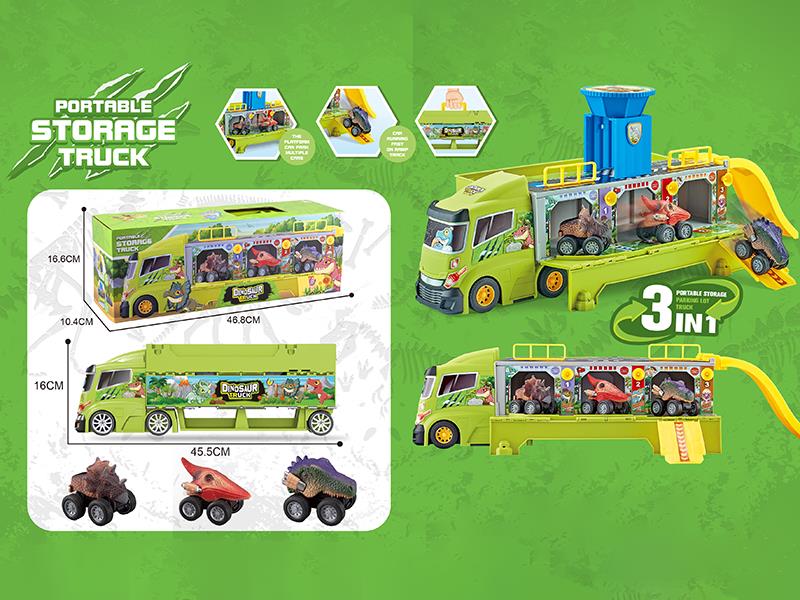 3 In 1 Portable Storage Truck With Pull Back Dinosaur Car