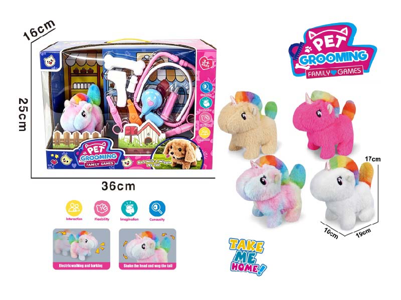 Play House B/O Plush Walking Unicorn (Four-Color Mix) Paired With Medical Device Care Set