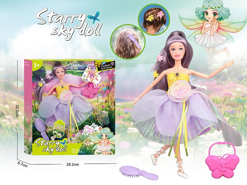 11.5 Inch 11-Joints Flower Fairy Doll With 2 Hair Clips, Handbag, Comb