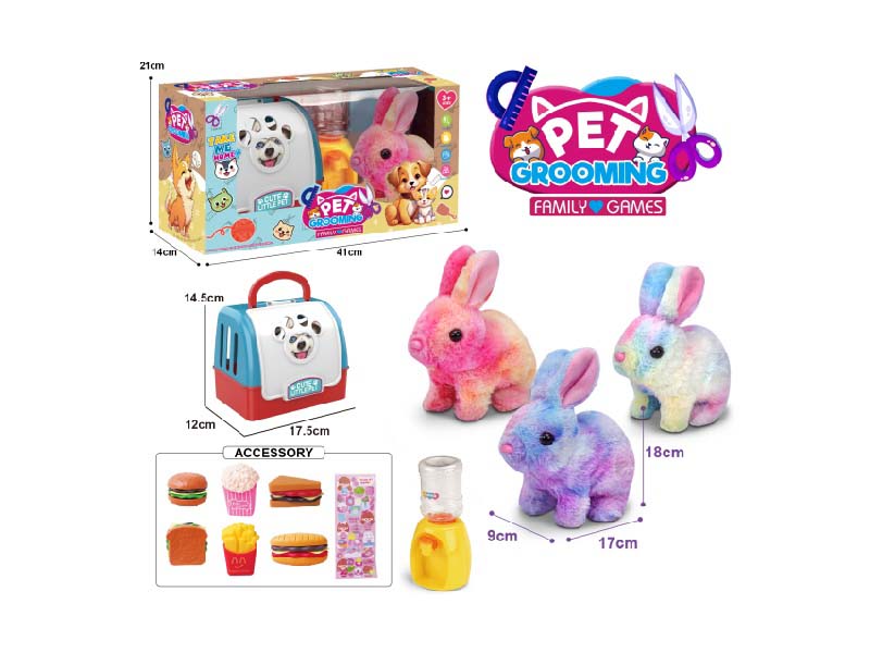 B/O Plush Colorful Walking Rabbit + Water Dispenser + Small Accessories