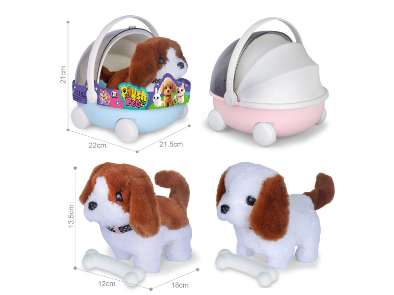 B/O Simulated Plush Pet Dog + Bone + Hand Basket