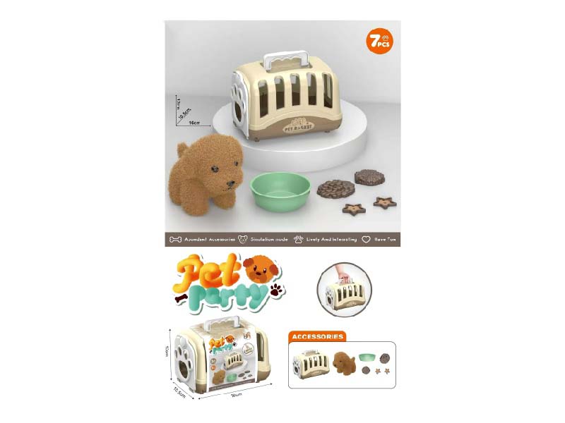 Plush Pet Dog Feeding Set + Pet Cage