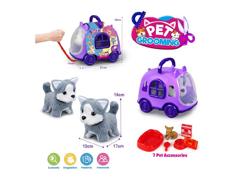 Purple Leash Cart + B/O Plush Husky + Accessories