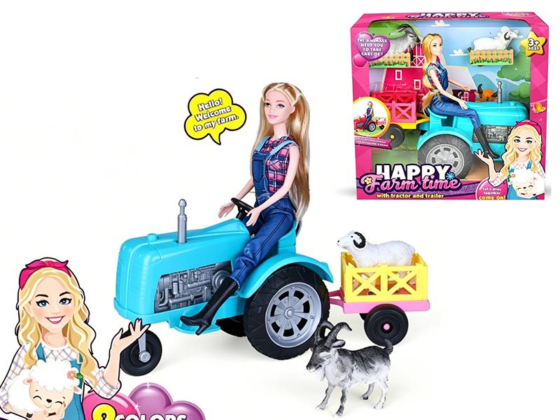 Doll With Tractor And Trailer