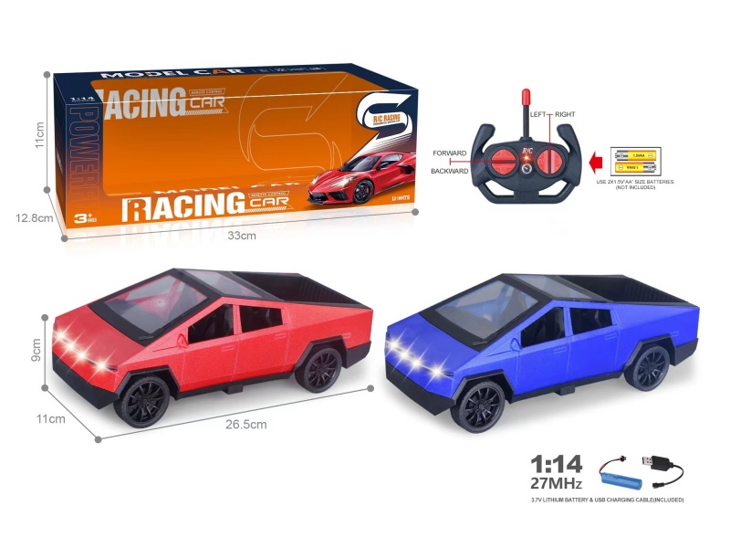 27Mhz 1:14 4CH Remote Control Simulated Tesla Cyber Pickup Truck With Headlight(Included Batteries)