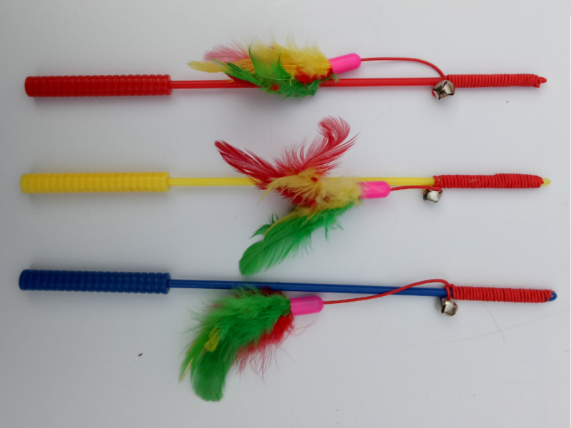 Pet Toy Colored Feather Cat Charmer Wand