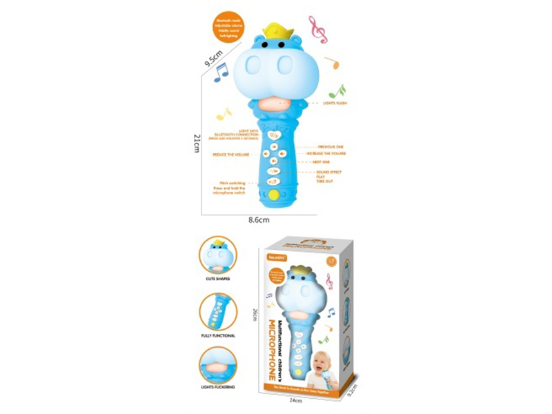 Cute Hippopotamus Microphone - Children'S Intelligence Early Education Storytelling Microphone Singing Songs Light Music